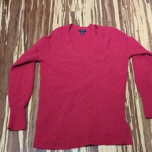 Halogen Soft Red V-Neck Long Ribbed Sweater